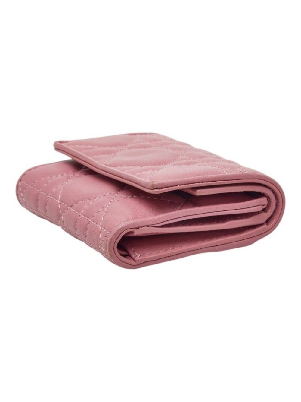Dior Compact Wallet Cannage Stitch Trifold Pink Leather 1 - Picture 3 of 10